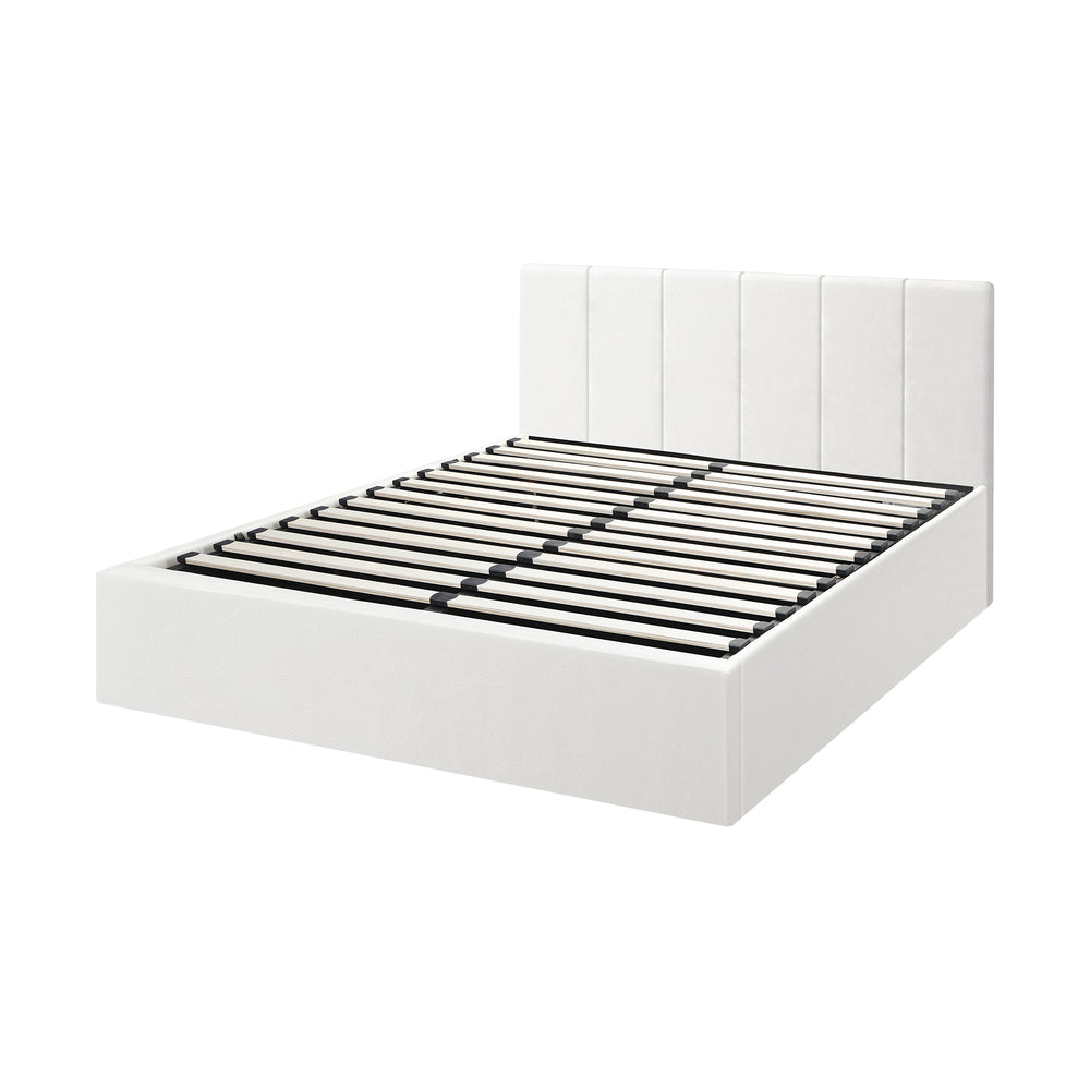 Oikiture Bed Frame Double Size Gas Lift Base PU Leather ZOE