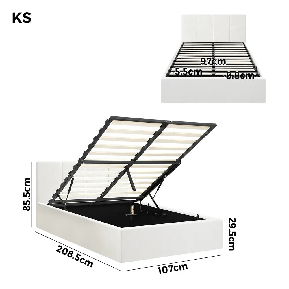 Bed Frame King Single Gas Lift Base PU Leather ZOE