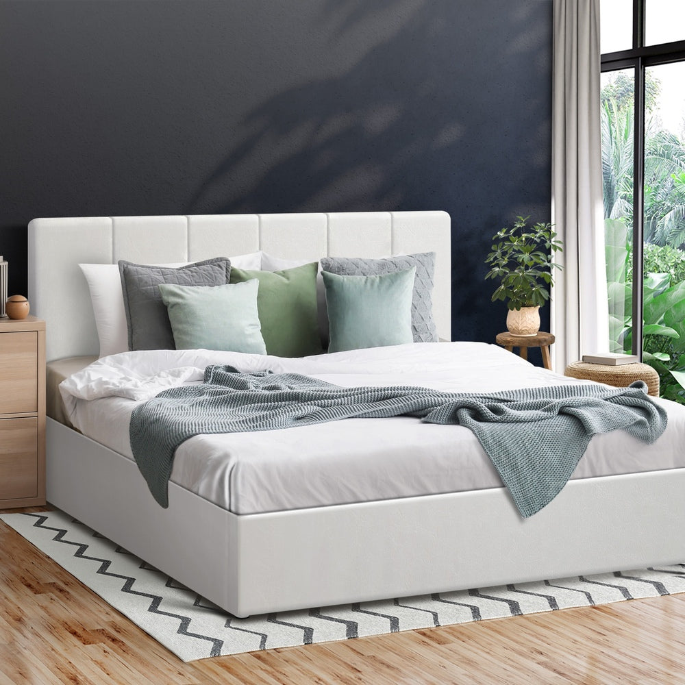 Bed Frame Queen Size Gas Lift Base PU Leather ZOE