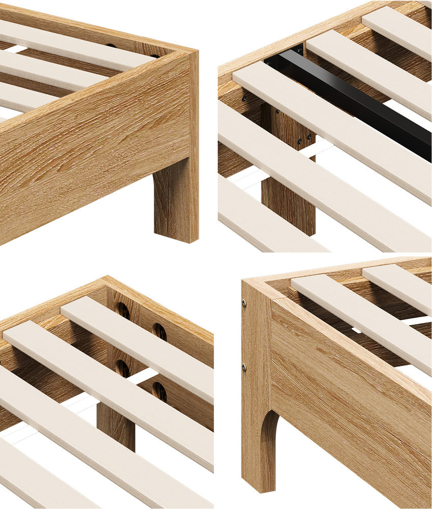 Oikiture Bed Frame King Single Wooden Mattress Base Beds Natural