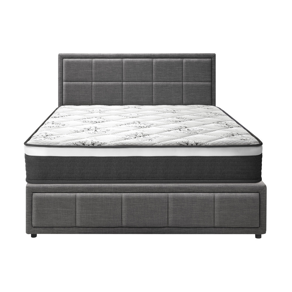 Oikiture Bed Frame With Mattress Set Double Size Gas Lift Grey BOSS
