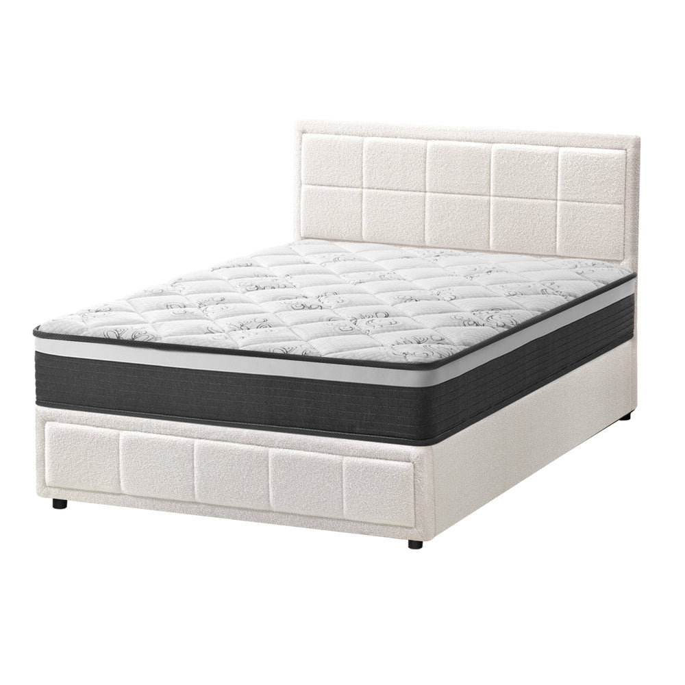 Oikiture Bed Frame With Mattress Set Double Size Gas Lift White BOSS