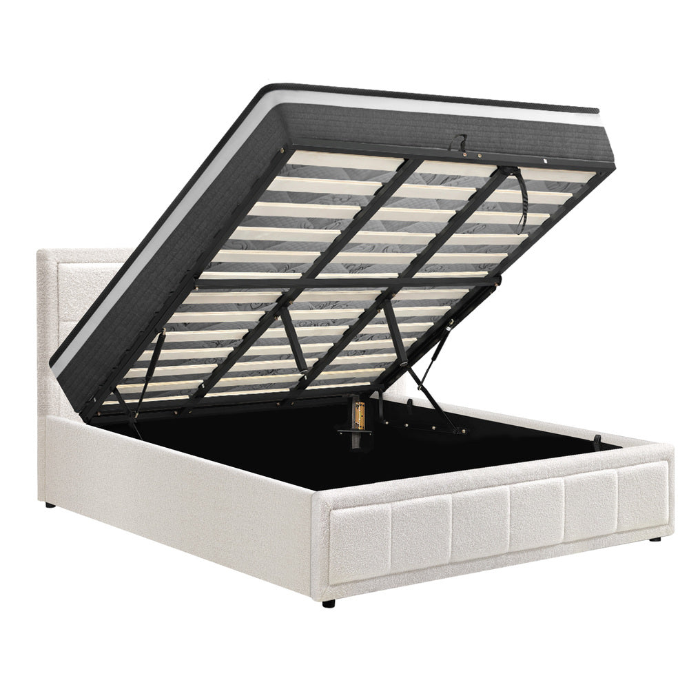 Bed Frame With Mattress Set King Size Gas Lift White BOSS