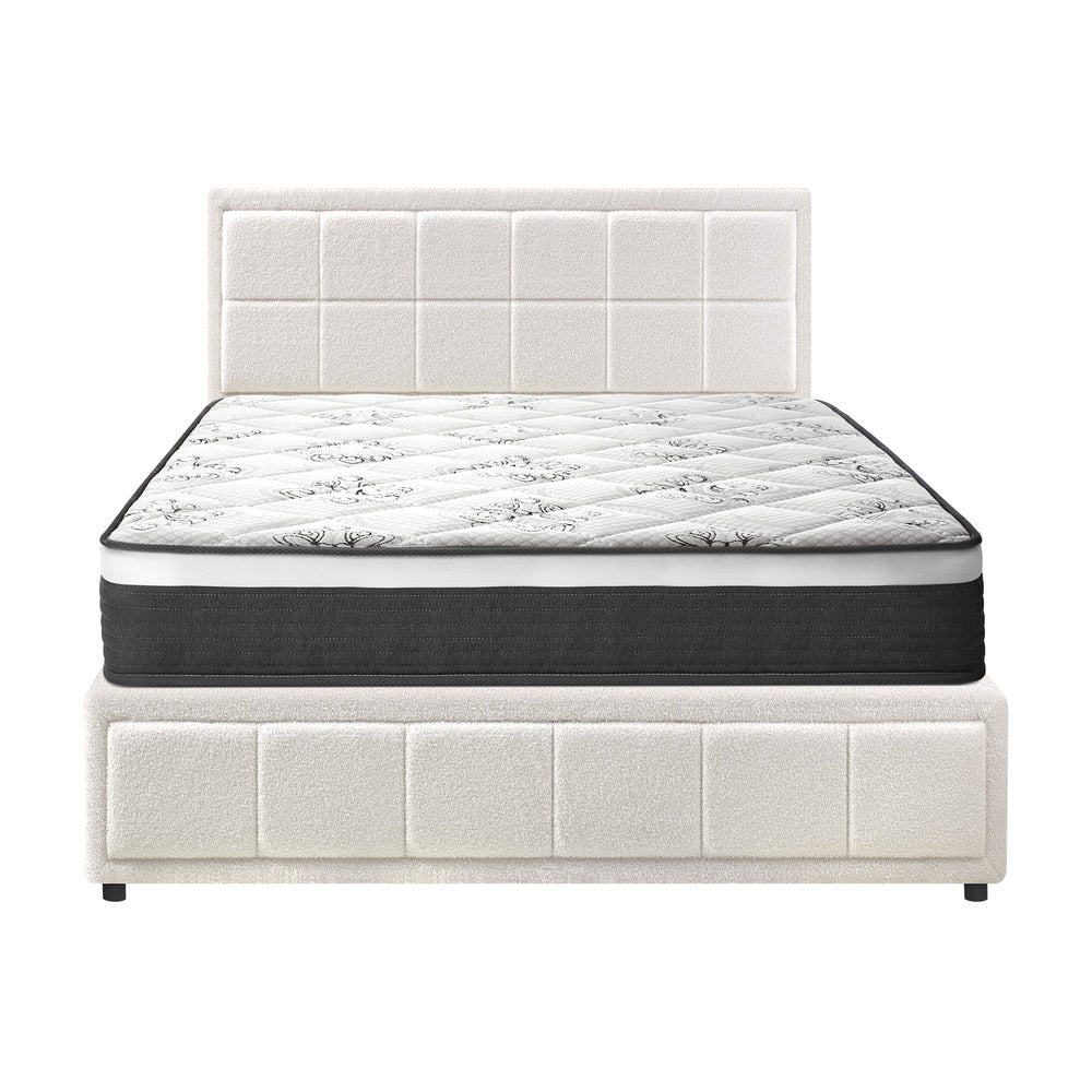 Bed Frame With Mattress Set King Size Gas Lift White BOSS