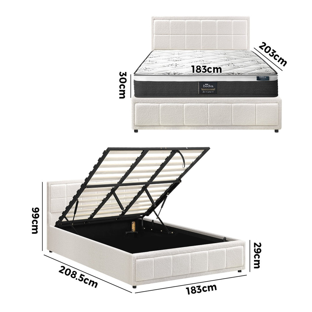 Bed Frame With Mattress Set King Size Gas Lift White BOSS