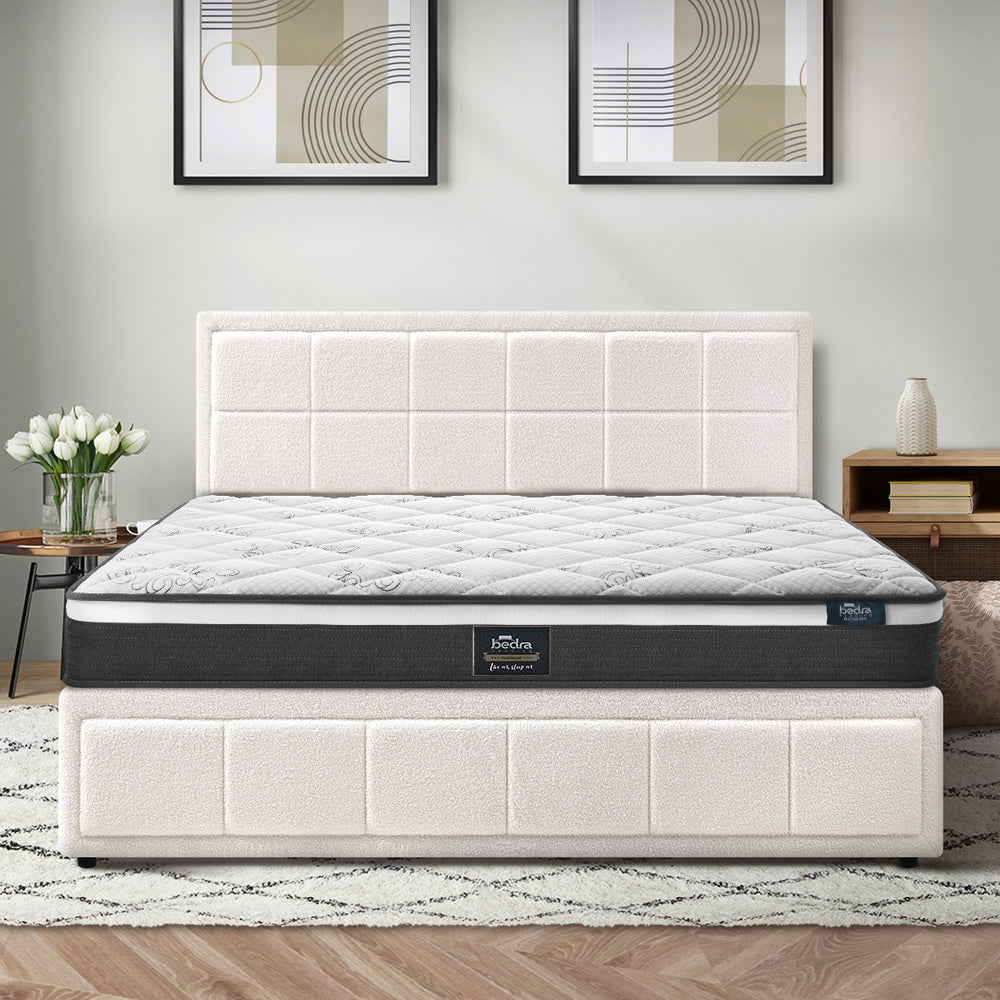 Bed Frame With Mattress Set King Size Gas Lift White BOSS