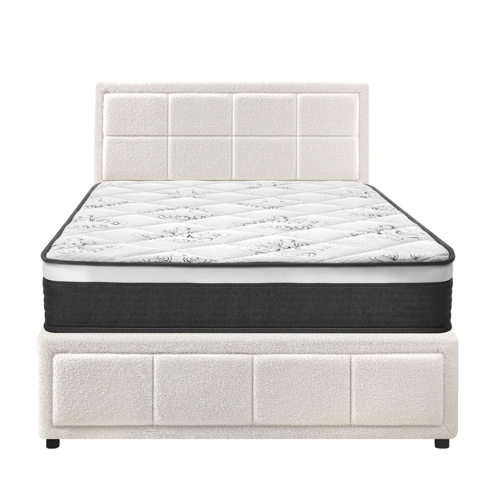 Oikiture Bed Frame With Mattress Set King Single Gas Lift White BOSS