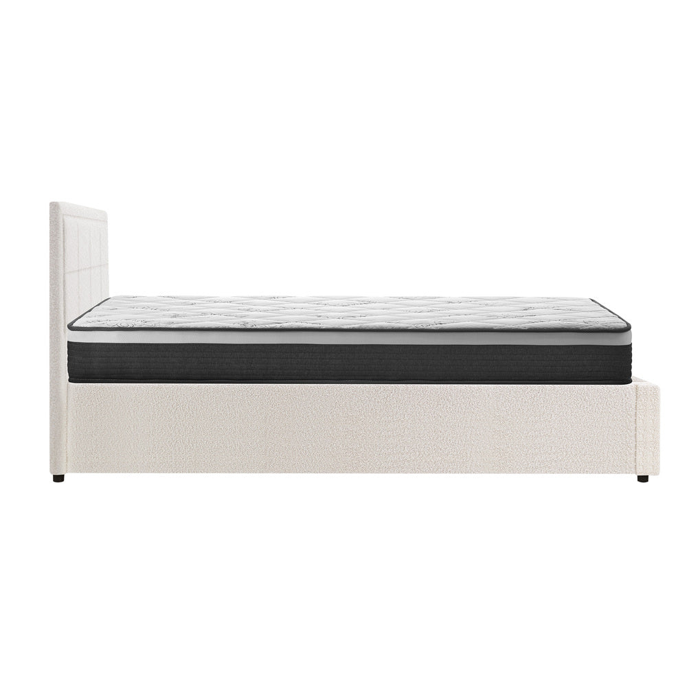 Oikiture Bed Frame With Mattress Set Queen Size Gas Lift White BOSS