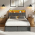 Oikiture Bed Frame Double LED Storage Drawer Charging Station Grey Metal