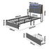 Oikiture Bed Frame King Single LED Storage Drawer Charging Station Grey