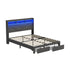 Oikiture Queen Bed Frame – LED Headboard w/ USB/AC Charging & Storage Drawers (Grey)