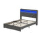 Oikiture Queen Bed Frame – LED Headboard w/ USB/AC Charging & Storage Drawers (Grey)