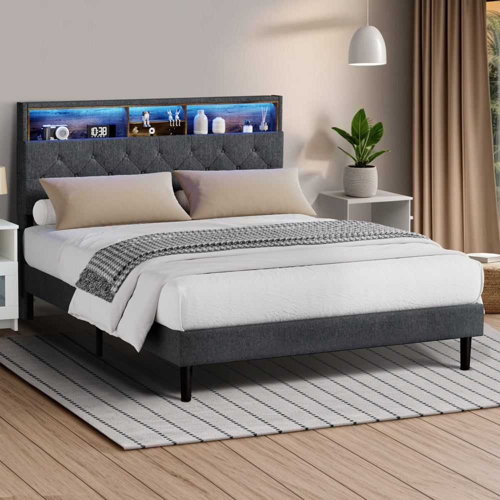 Bed Frame with LED Storage Bedhead Double Size NOVI