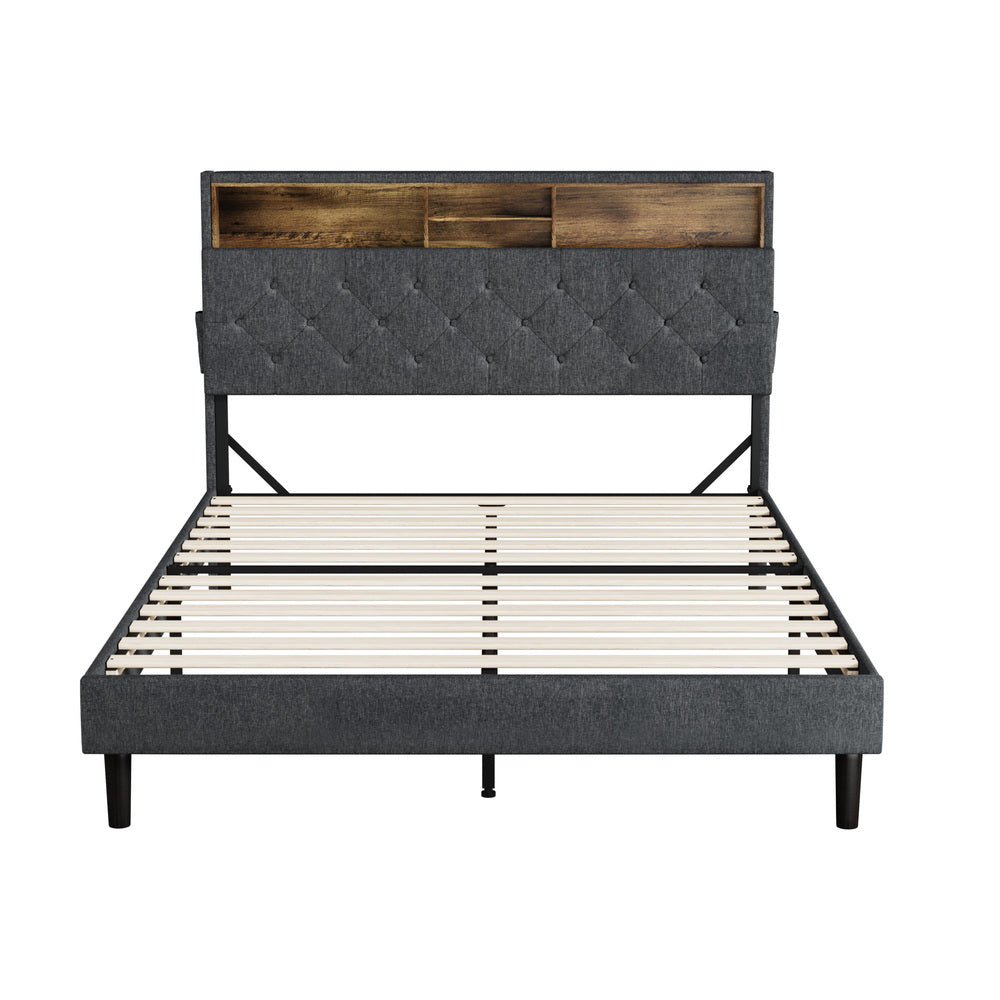 Bed Frame with LED Storage Bedhead Double Size NOVI