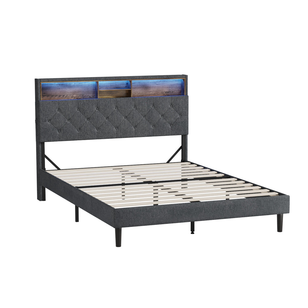 Bed Frame with LED Storage Bedhead Double Size NOVI