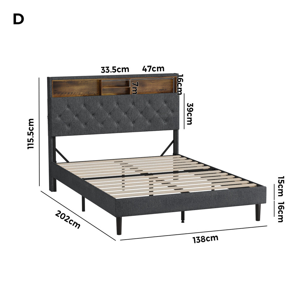 Bed Frame with LED Storage Bedhead Double Size NOVI