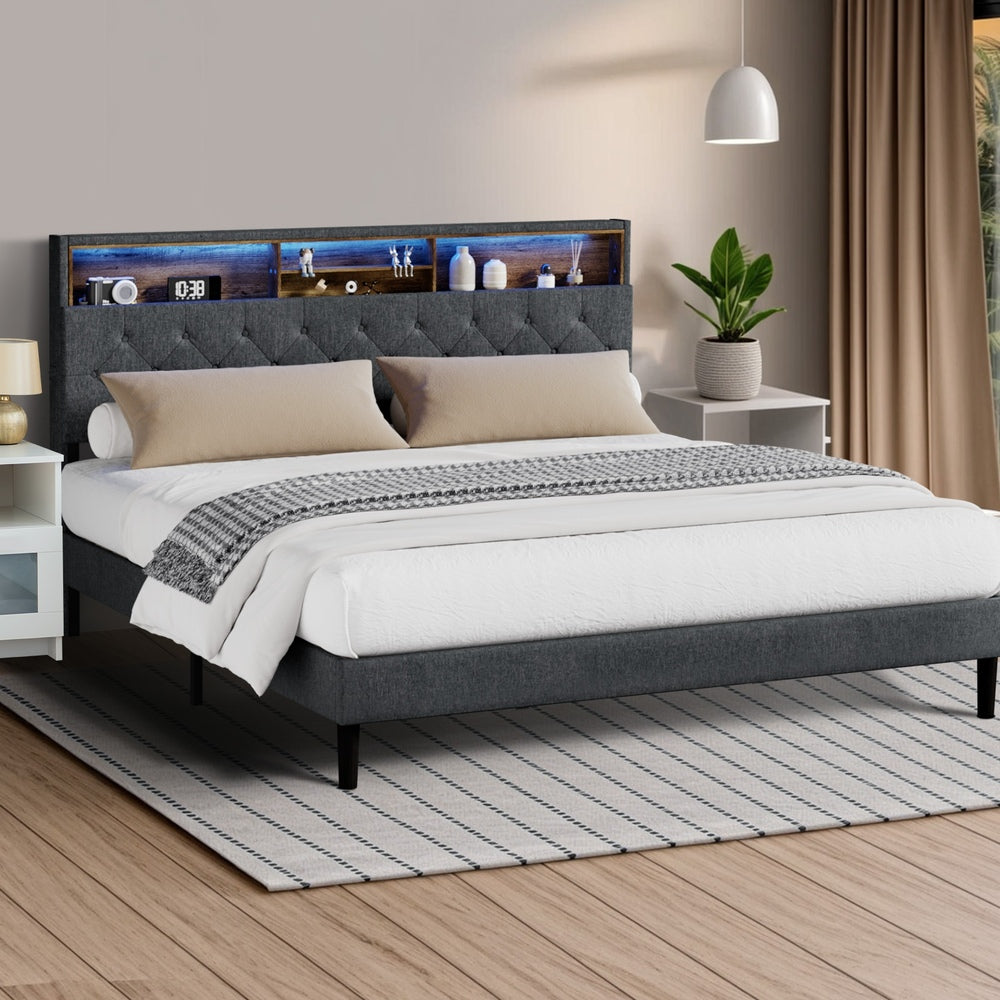 Bed Frame with LED Storage Bedhead King Size NOVI