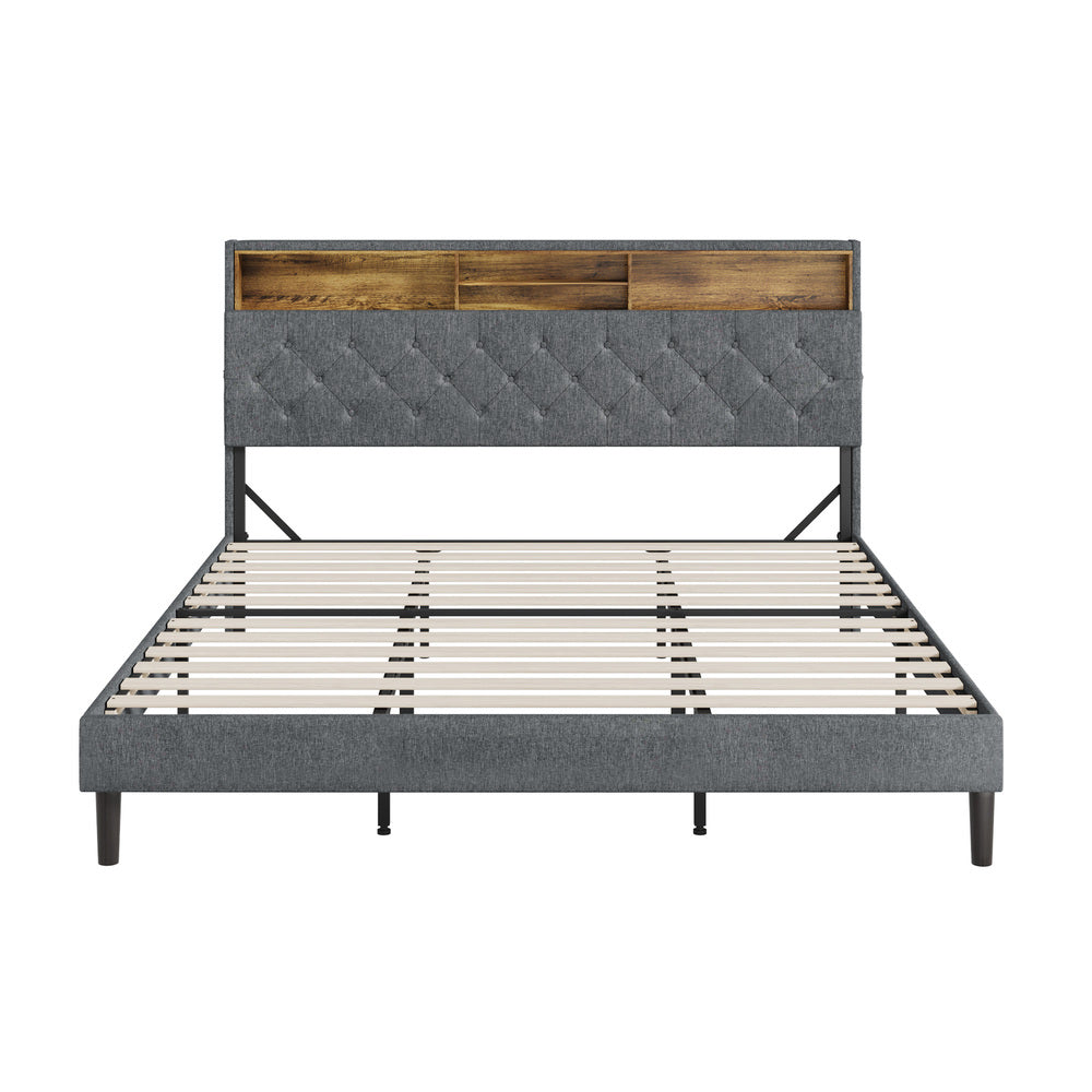 Bed Frame with LED Storage Bedhead King Size NOVI