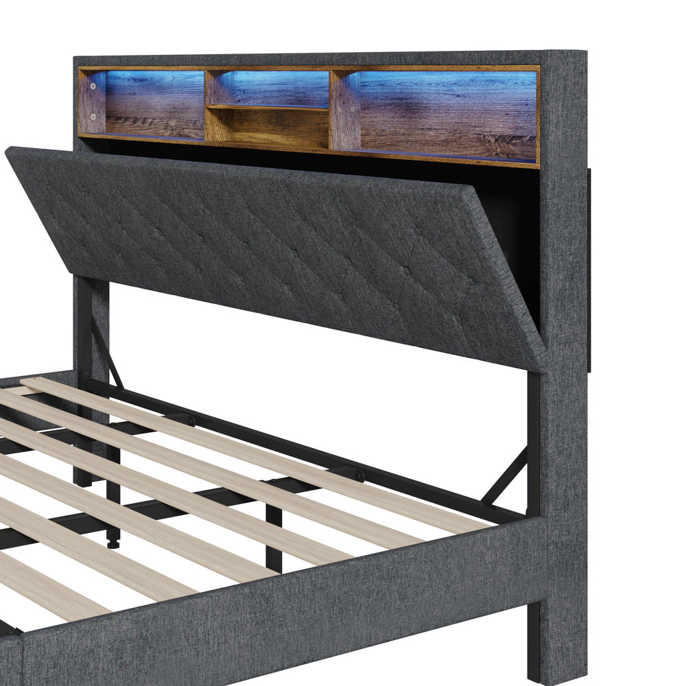 Oikiture Bed Frame with LED Storage Bedhead King Size NOVI