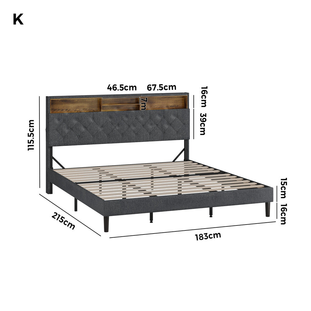 Bed Frame with LED Storage Bedhead King Size NOVI