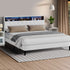 Oikiture Bed Frame King Size with LED Storage Bedhead White