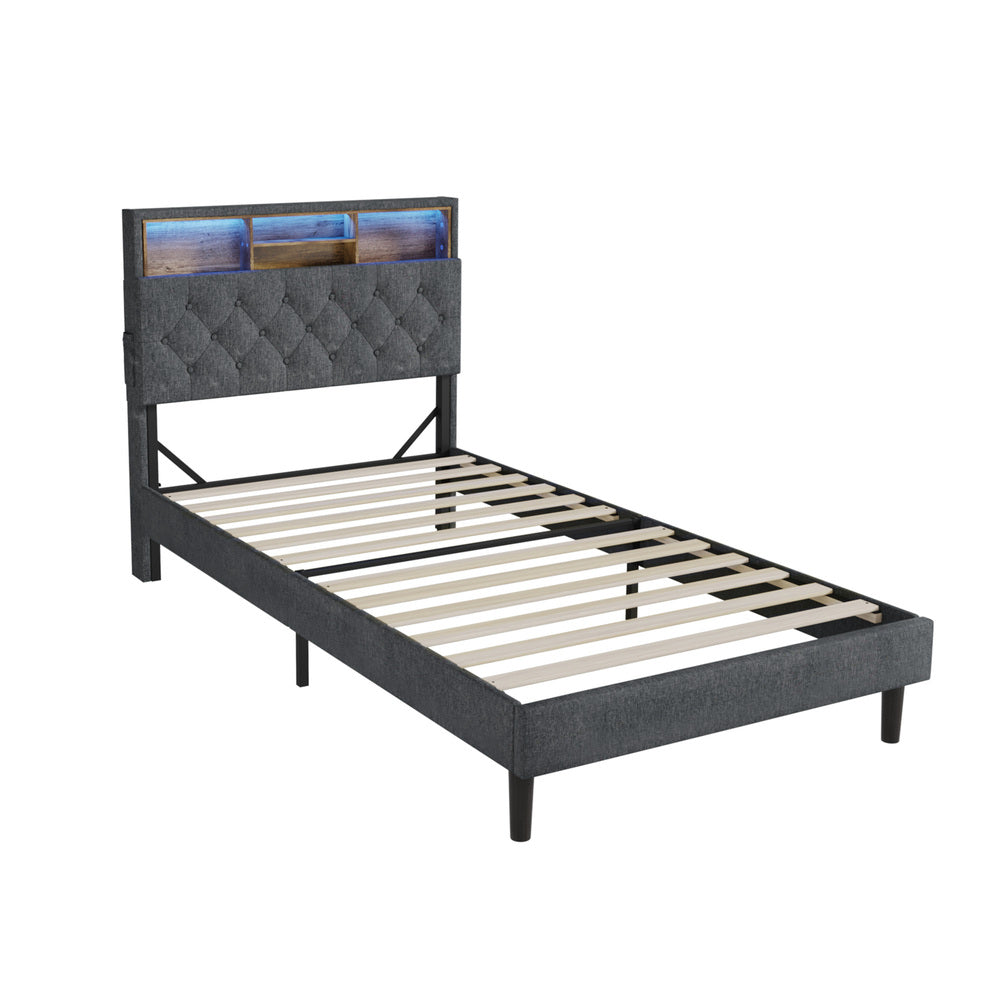 Oikiture Bed Frame with LED Storage Bedhead King Single Size NOVI