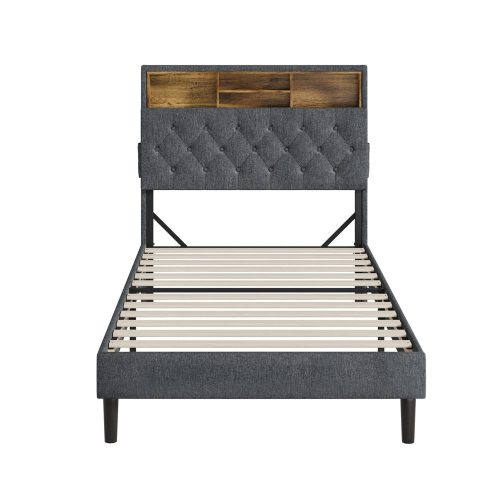 Bed Frame with LED Storage Bedhead King Single Size NOVI