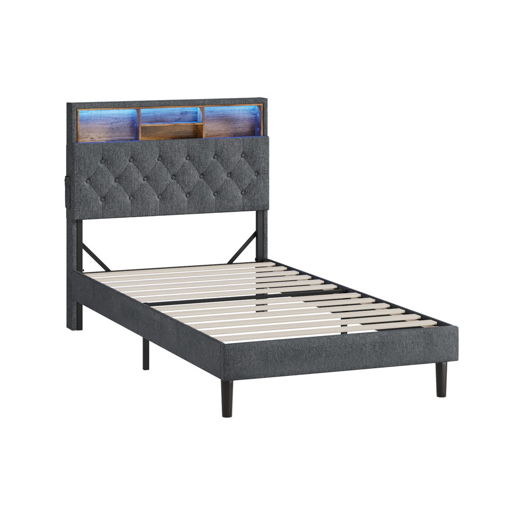 Bed Frame with LED Storage Bedhead King Single Size NOVI