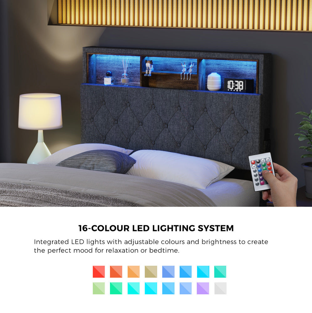 Bed Frame with LED Storage Bedhead King Single Size NOVI