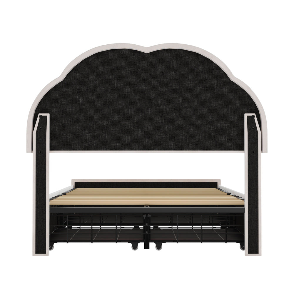 Oikiture King Single Bed Frame LED Headboard with Drawers Beige