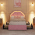 Oikiture King Single Bed Frame LED Headboard with Drawers Velvet Pink