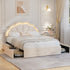 Oikiture Queen Bed Frame LED Shell Headboard with Drawers Beige