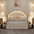 Oikiture Queen Bed Frame LED Shell Headboard with Drawers Beige