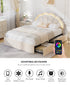 Oikiture Queen Bed Frame LED Shell Headboard with Drawers Beige