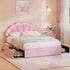 Oikiture Queen Size Bed Frame LED Headboard with Drawers Velvet Pink