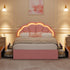 Oikiture Queen Size Bed Frame LED Headboard with Drawers Velvet Pink