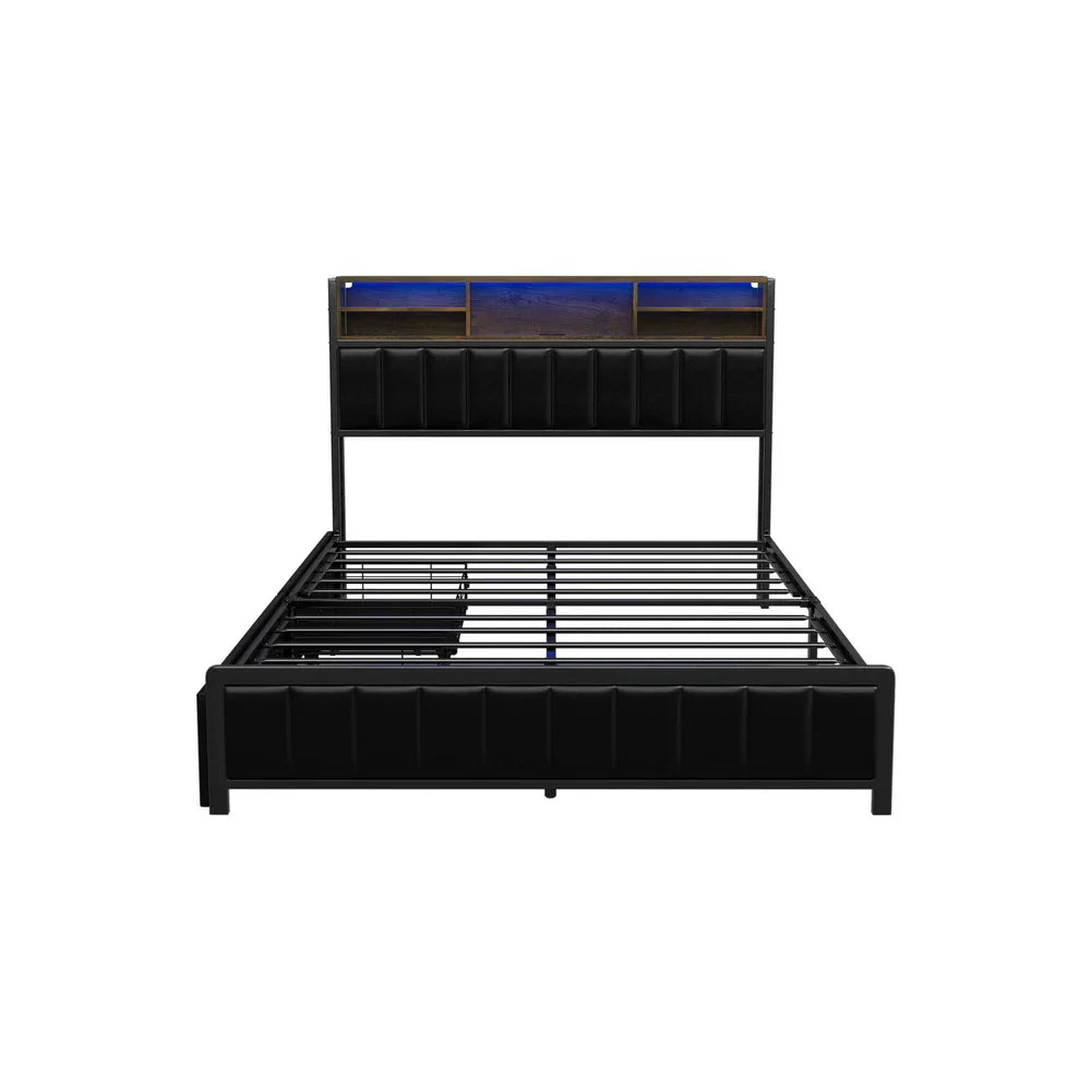 Oikiture Bed Frame Double Single Size LED Storage Bedhead USB Charge