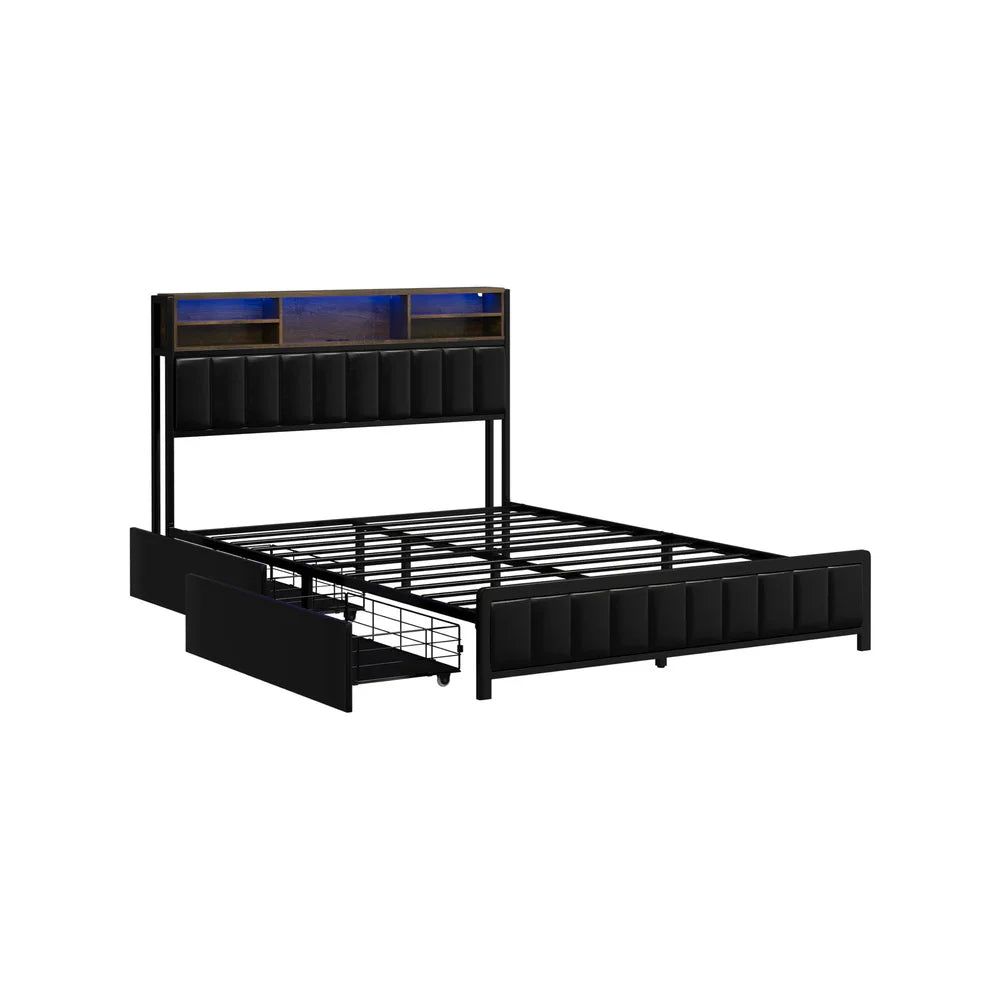 Oikiture Bed Frame Double Single Size LED Storage Bedhead USB Charge