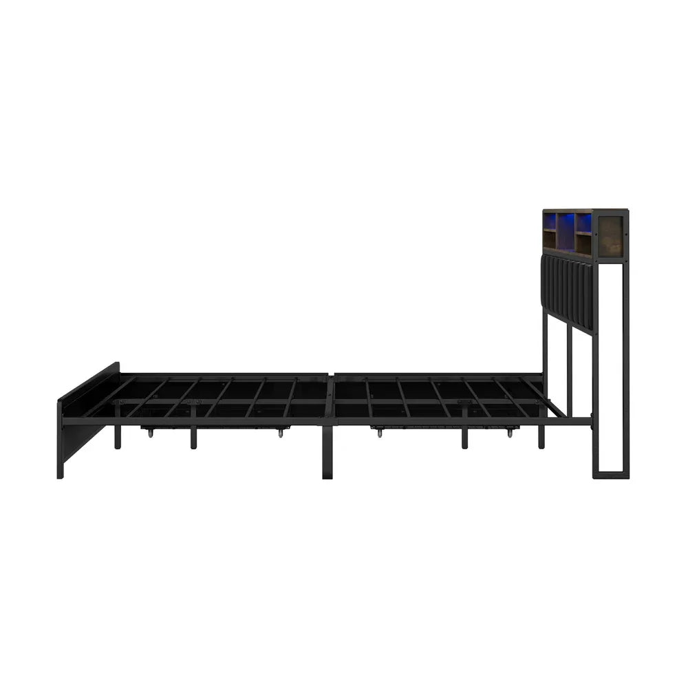 Oikiture Bed Frame Double Single Size LED Storage Bedhead USB Charge