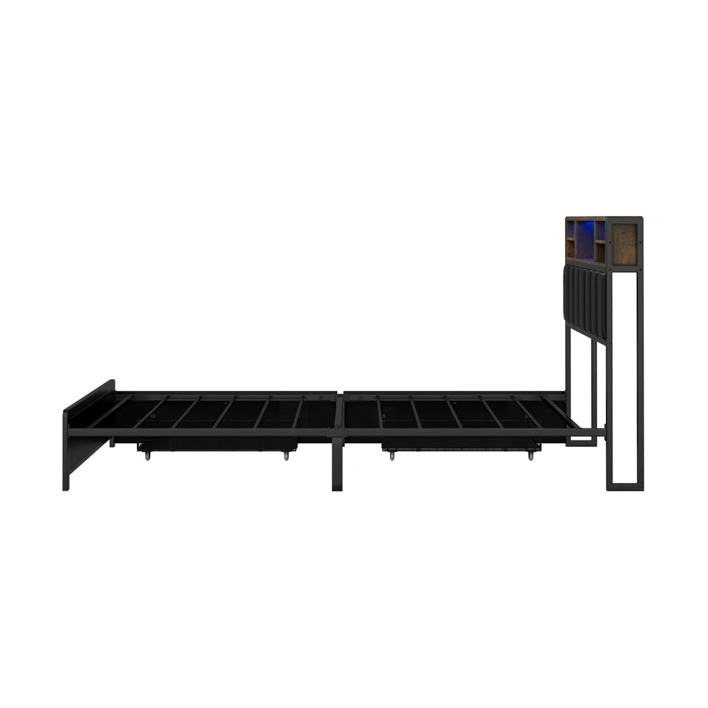 Bed Frame King Single Size LED Storage Bedhead USB Charge