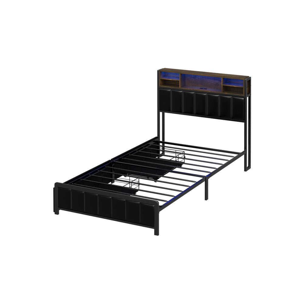 Bed Frame King Single Size LED Storage Bedhead USB Charge