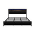 Oikiture Bed Frame King Size Beds LED Storage Bedhead USB Charge