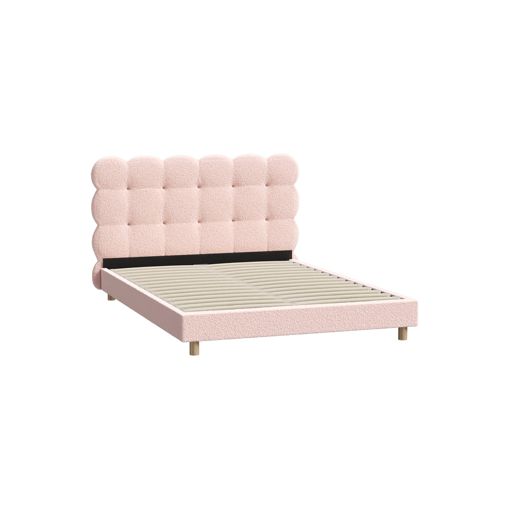 Oikiture Bed Frame Double Size Tufted Bedhead Boucle Fabric Pink