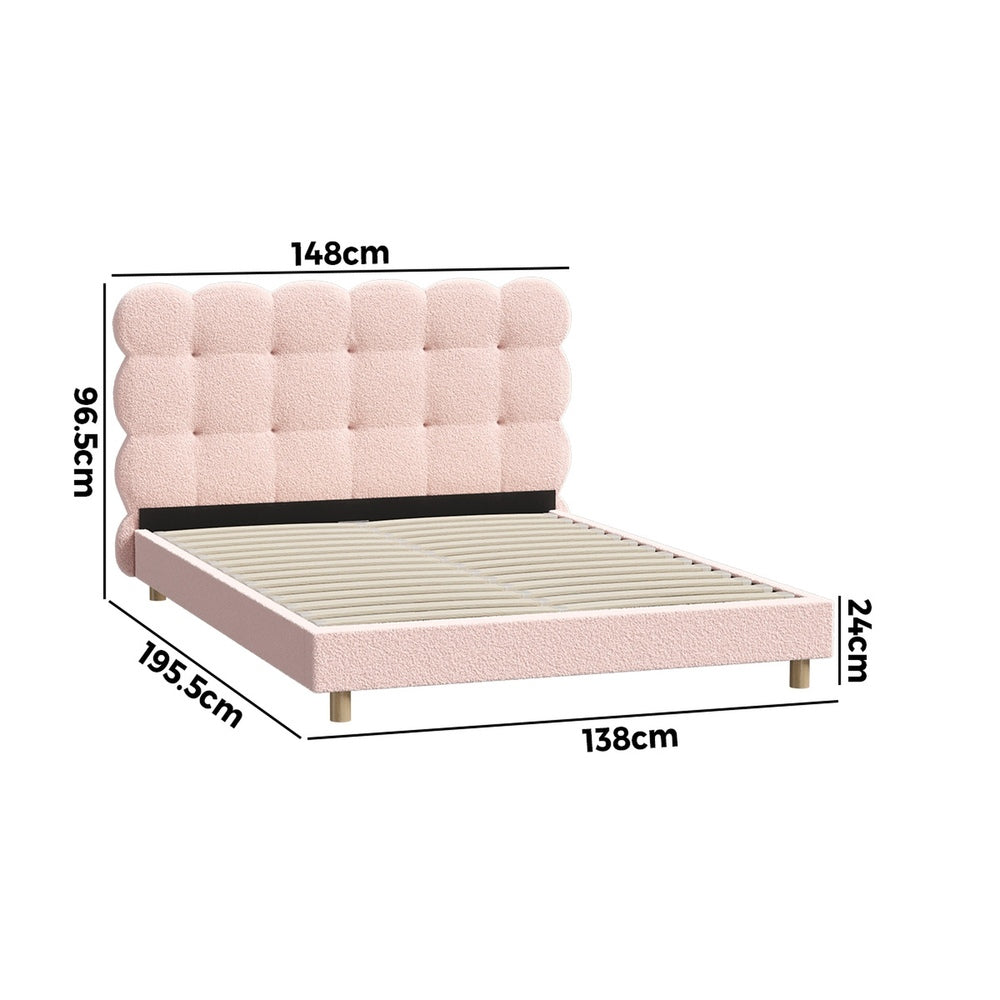 Oikiture Bed Frame Double Size Tufted Bedhead Boucle Fabric Pink