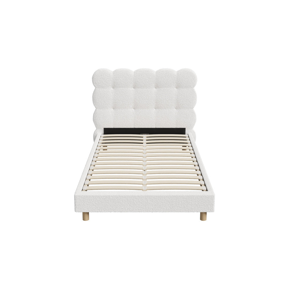 Oikiture Bed Frame Double Tufted Bedhead Boucle Fabric White