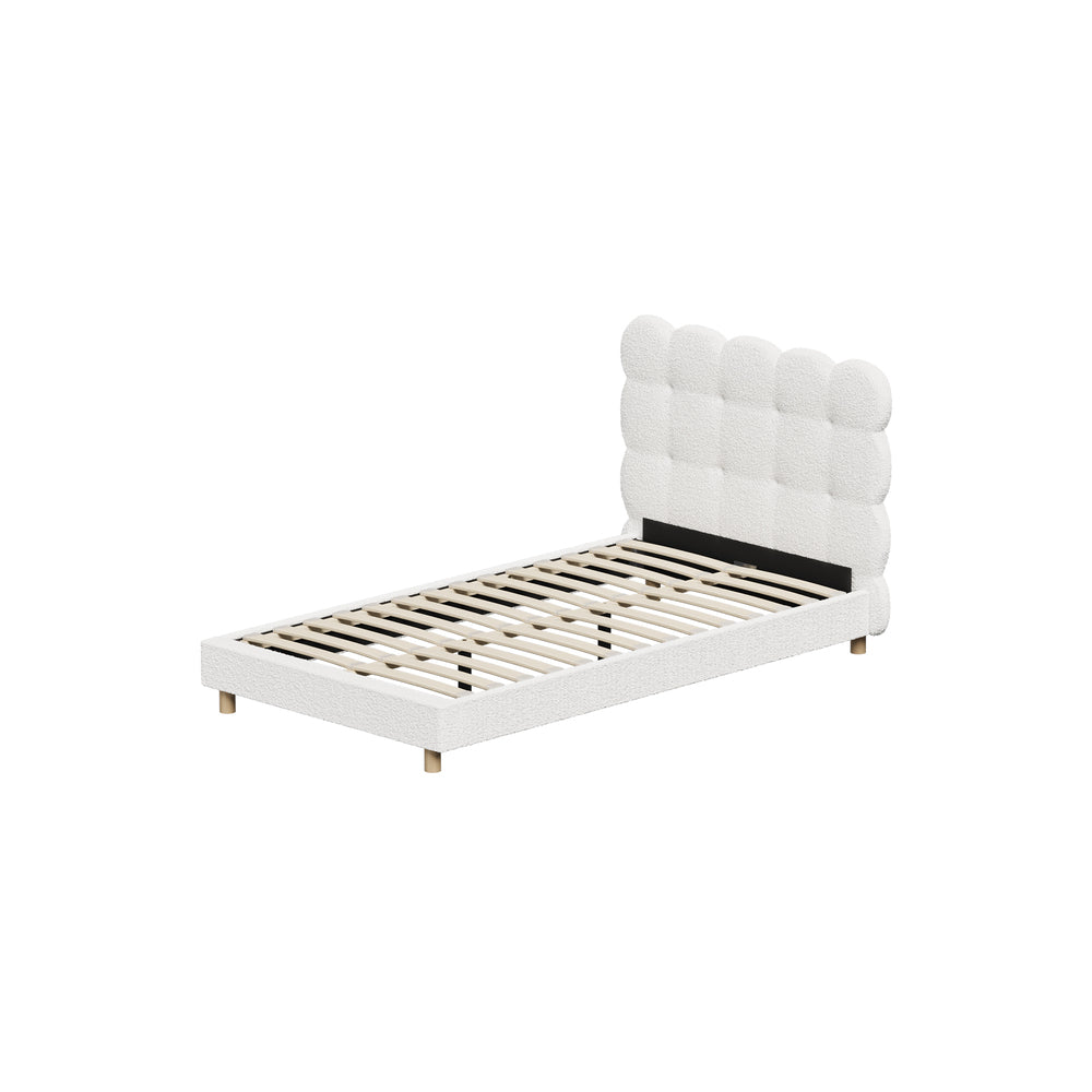 Oikiture Bed Frame Double Tufted Bedhead Boucle Fabric White