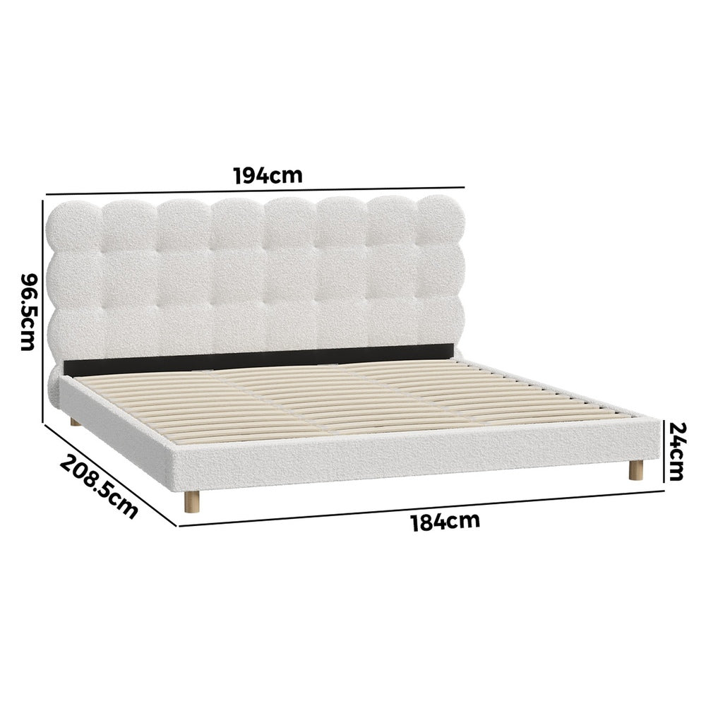 Oikiture Bed Frame King Tufted Bedhead Boucle Fabric White