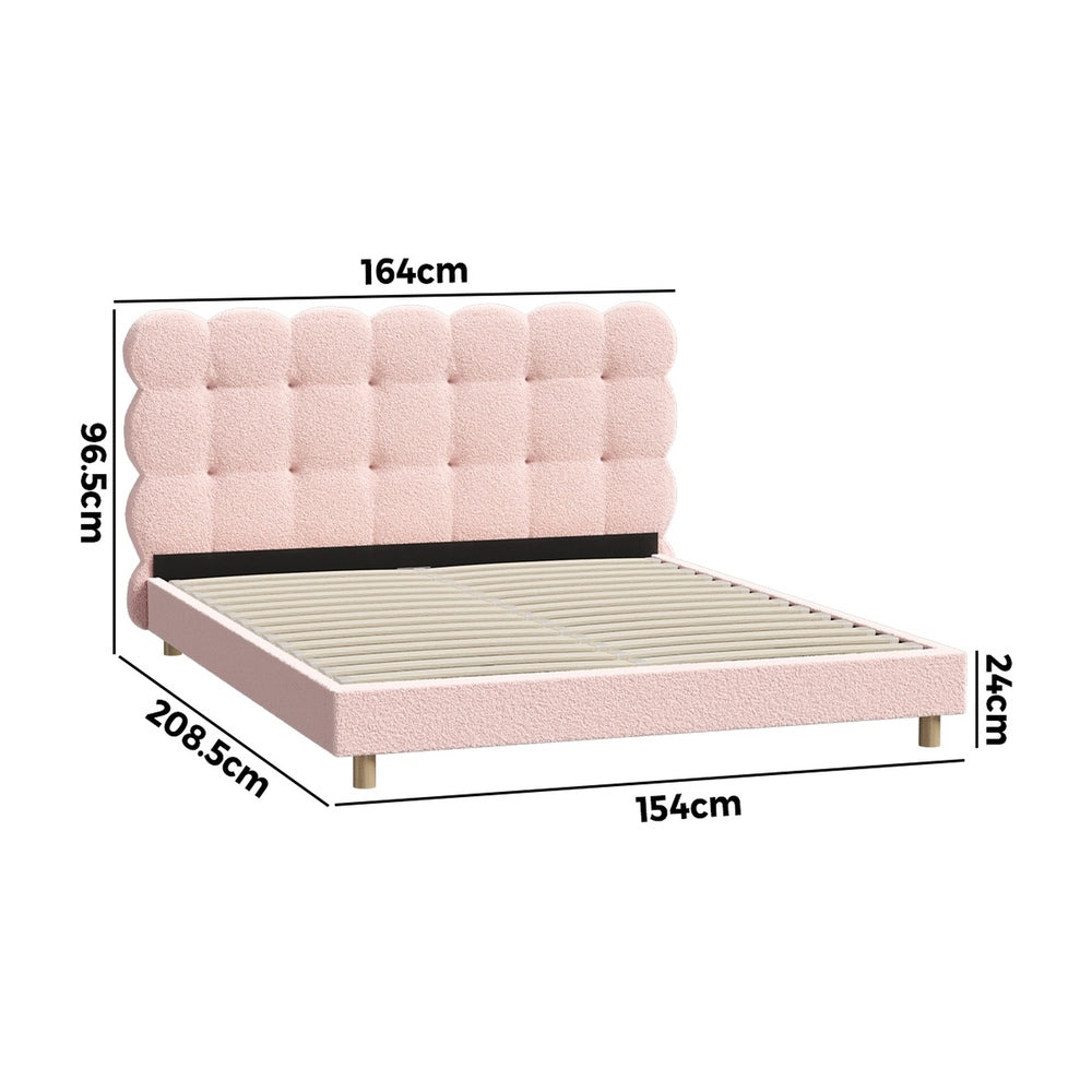 Oikiture Bed Frame Queen Size Tufted Bedhead Boucle Fabric Pink