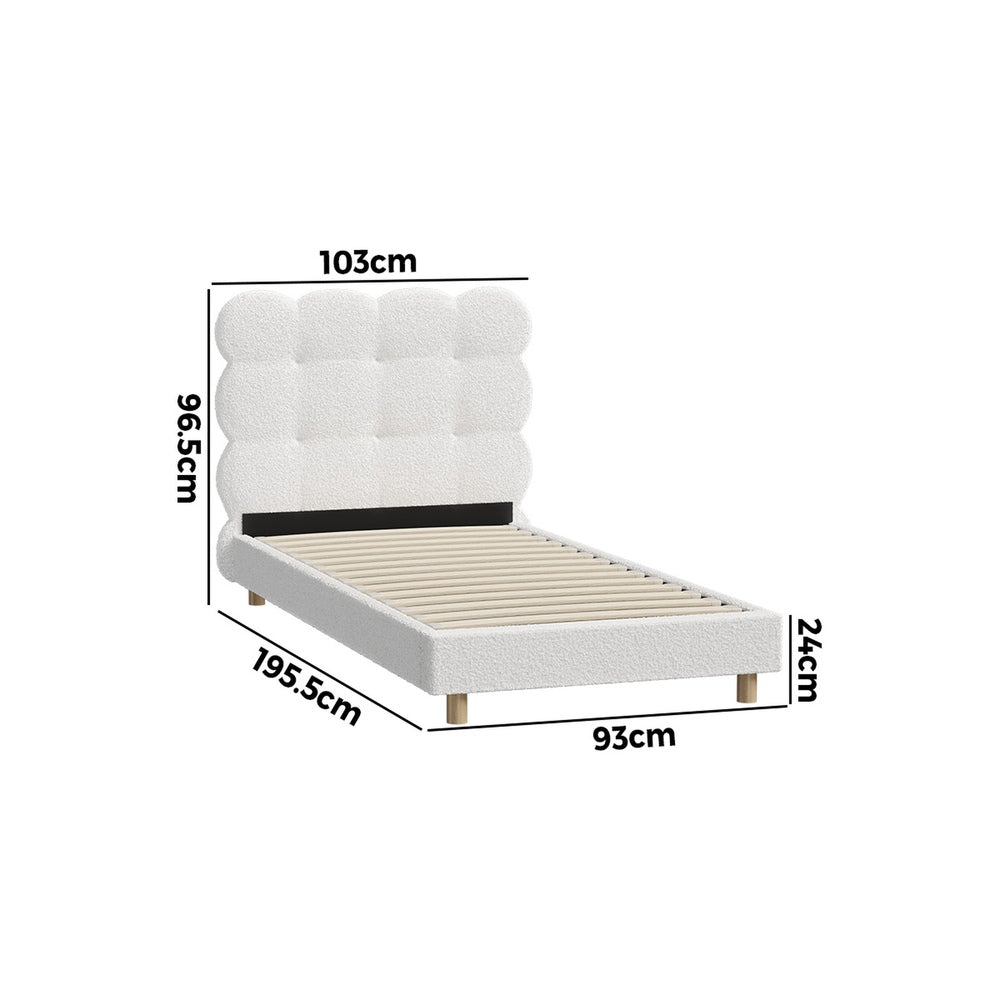 Oikiture Bed Frame Single Tufted Bedhead Boucle Fabric White