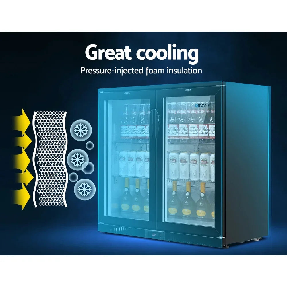 198L Double Door Bar Fridge Commercial Glass Door Display Refrigerator Black
